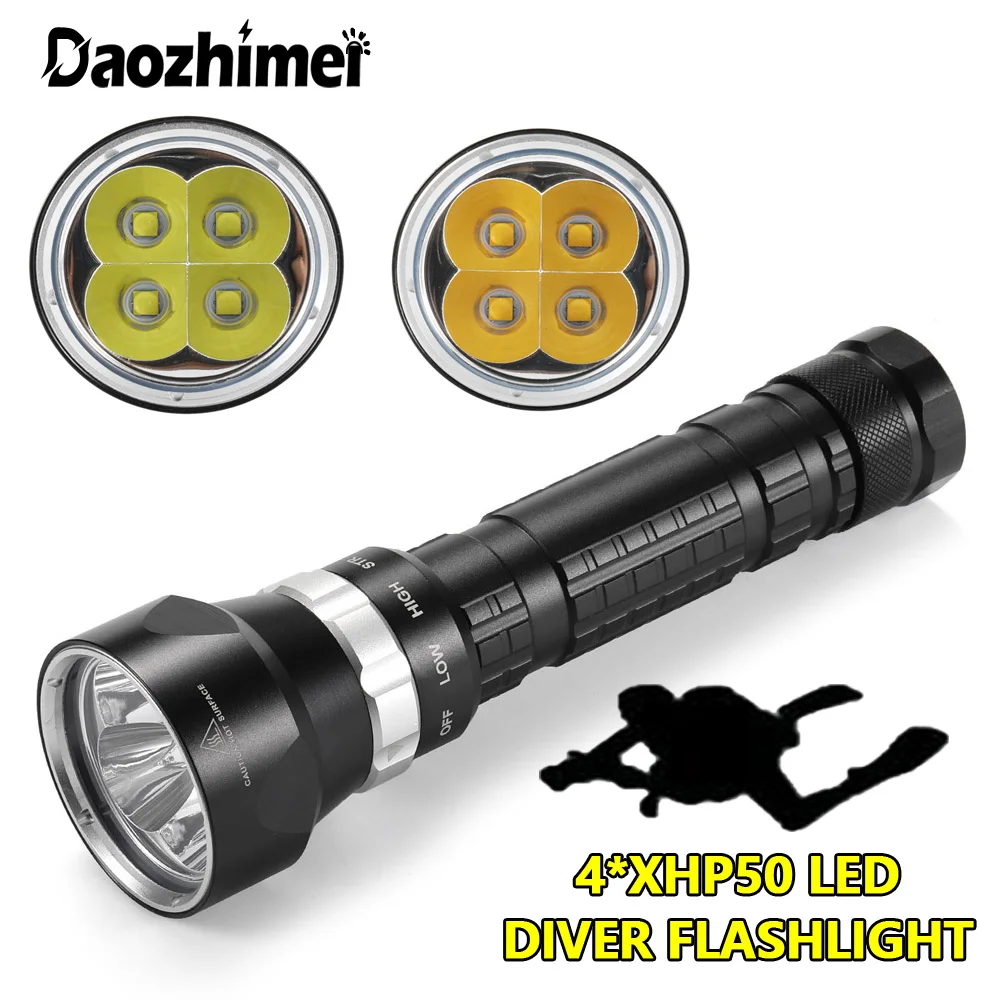 Super bright 4*XHP50 Diving Flashlight Underwater 3 Mode LED Waterproof dive Tactics 26650 Torch Diver 100m hunting Lamp