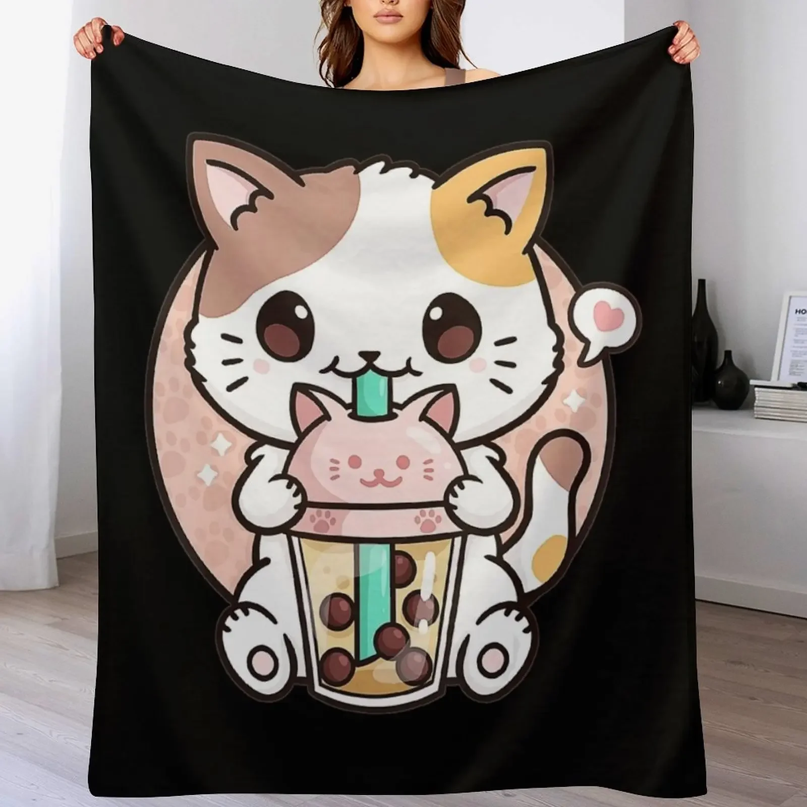 

Cat Boba Tea Bubble Tea Anime Kawaii Japanese Girls Teenager Throw Blanket For Baby Quilt Luxury Designer Sofa Quilt Blankets