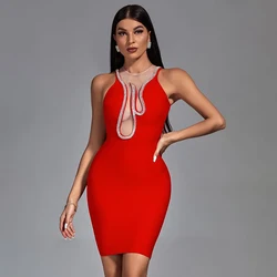 Wholesale Women's Stretch Knit Black Red Net Yarn Diamante Mini Sexy Evening Celebrity Cocktail Party Bandag Dress