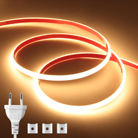 COB LED Strip Light AC220V EU Power Plug Adhesive Tape IP65 Waterproof Led Neon Lamp Ribbon For Indoor Lighting Decoration