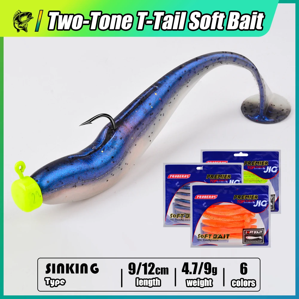Señuelos blandos de pesca de 9cm y 12cm, señuelo de silicona de doble color con cola de pez, shad y wobblers para pez mandarín, lubina y pez culter.