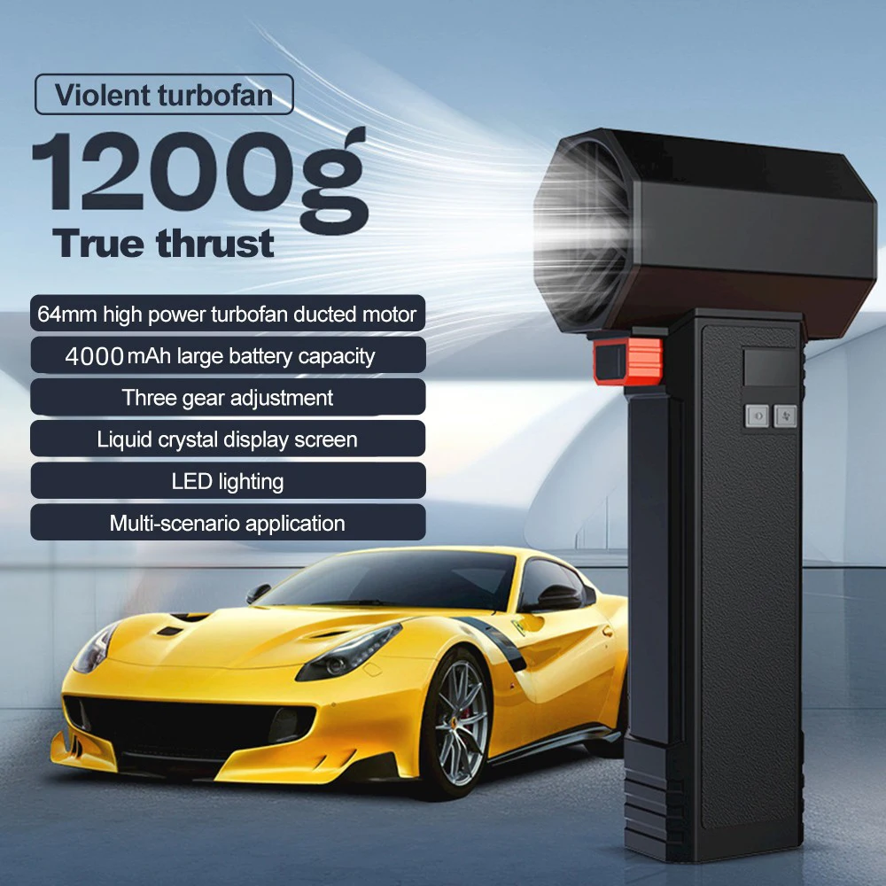 

1200G Thrust Car Violent Air Blower Powerful Handheld Turbo Jet Fan With LED Lighting 64MM Brushless Motor High-Speed Duct Fan