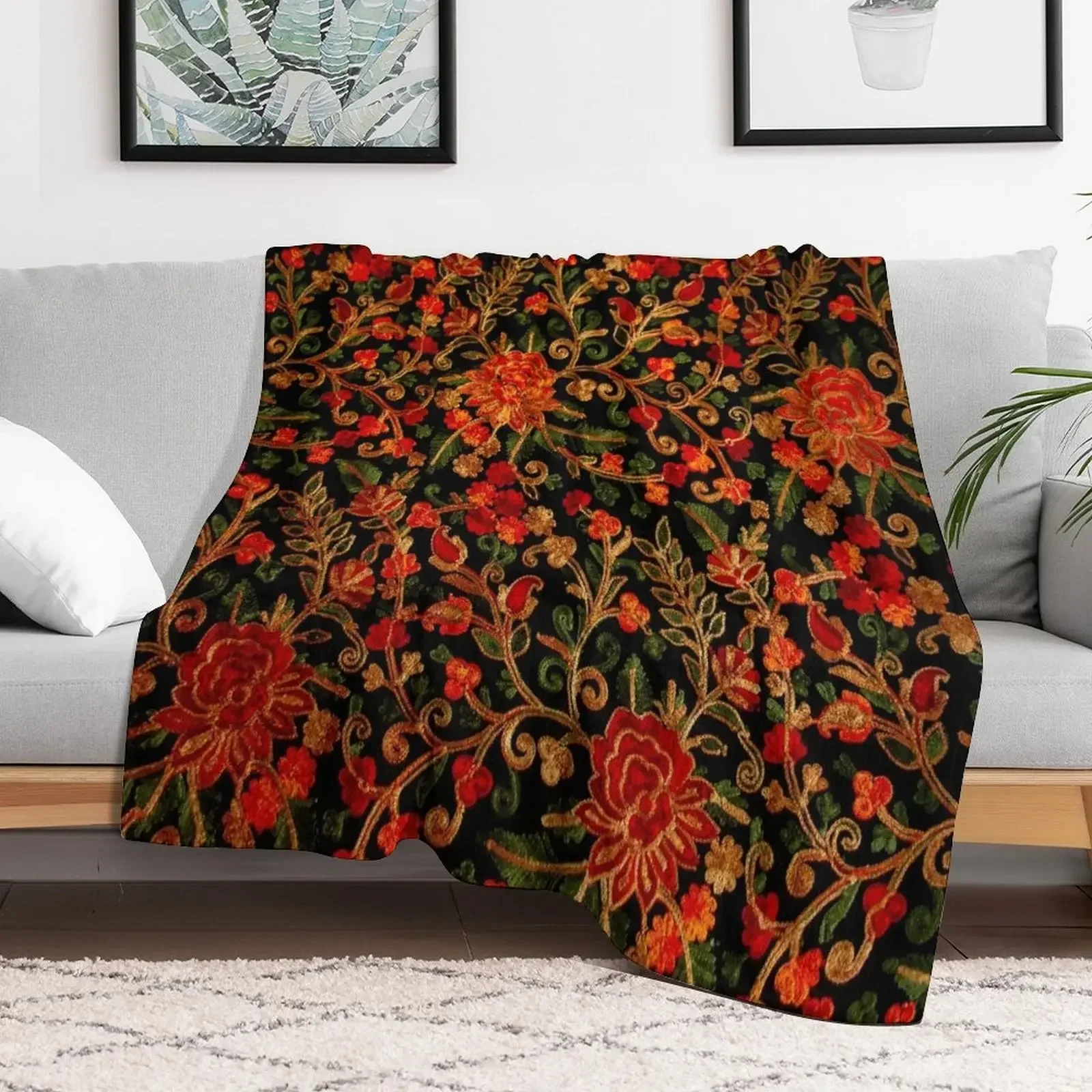 

Gypsy Rose Boho Kashmir embroidery Throw Blanket Designers Luxury Designer Beautifuls Blankets