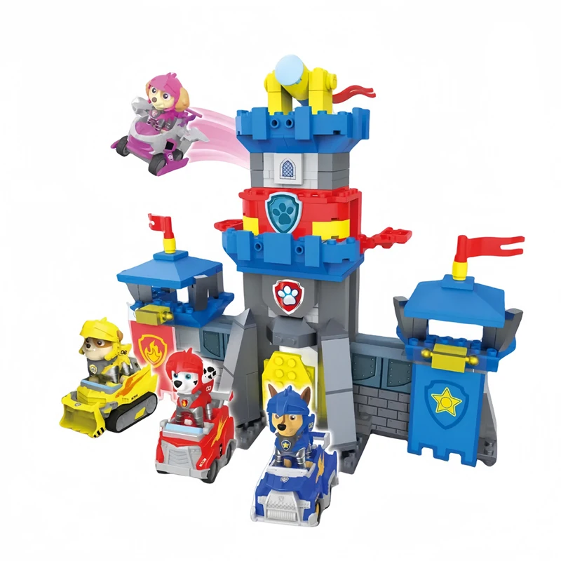 Genuine Paw Patrol Toy Team Headquarters Tower Rescue Team Knight Style Anime Figure Chase Marshall Buildup Rebound Car Toys