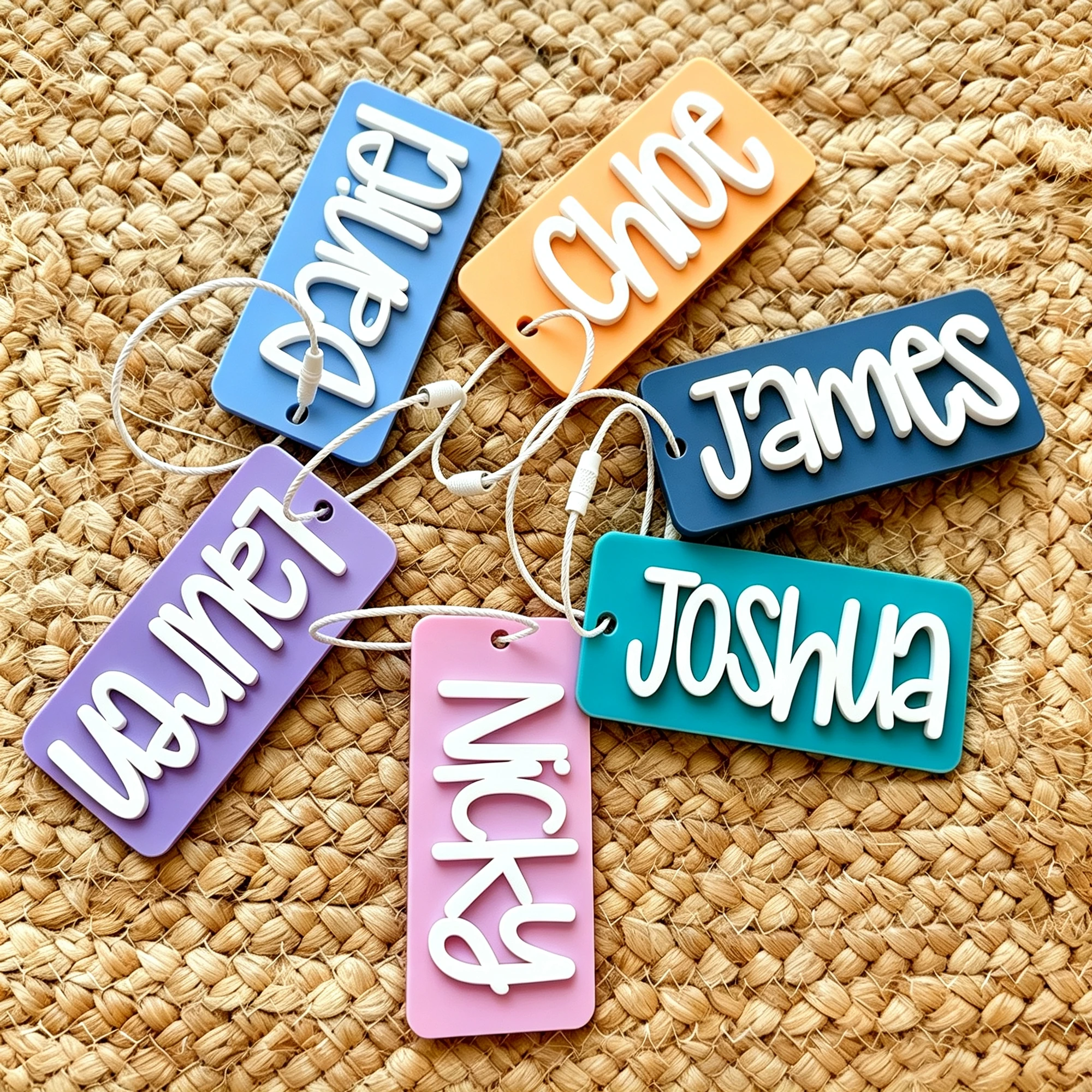 Personalisierter Namensschild-Schlüsselanhänger aus Acryl, Acryl-Namensschild, Namensschild für Rucksack, Wickeltasche, individuell gestaltbar, Namensschild für Lunchbox, Gepäckanhänger – Detail 2