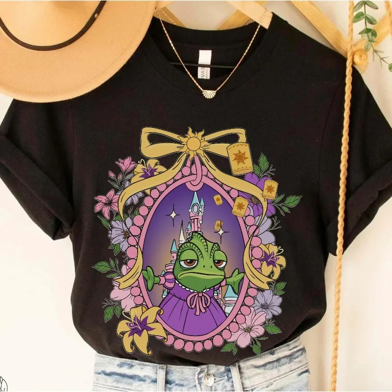 ديزني متشابكة زهرة هدية حزمة القوس زهرة الشعر الطويل الأميرة تي شيرت أربعة مواسم القطن الخالص مناسبة لكل من الرجال والنساء #3