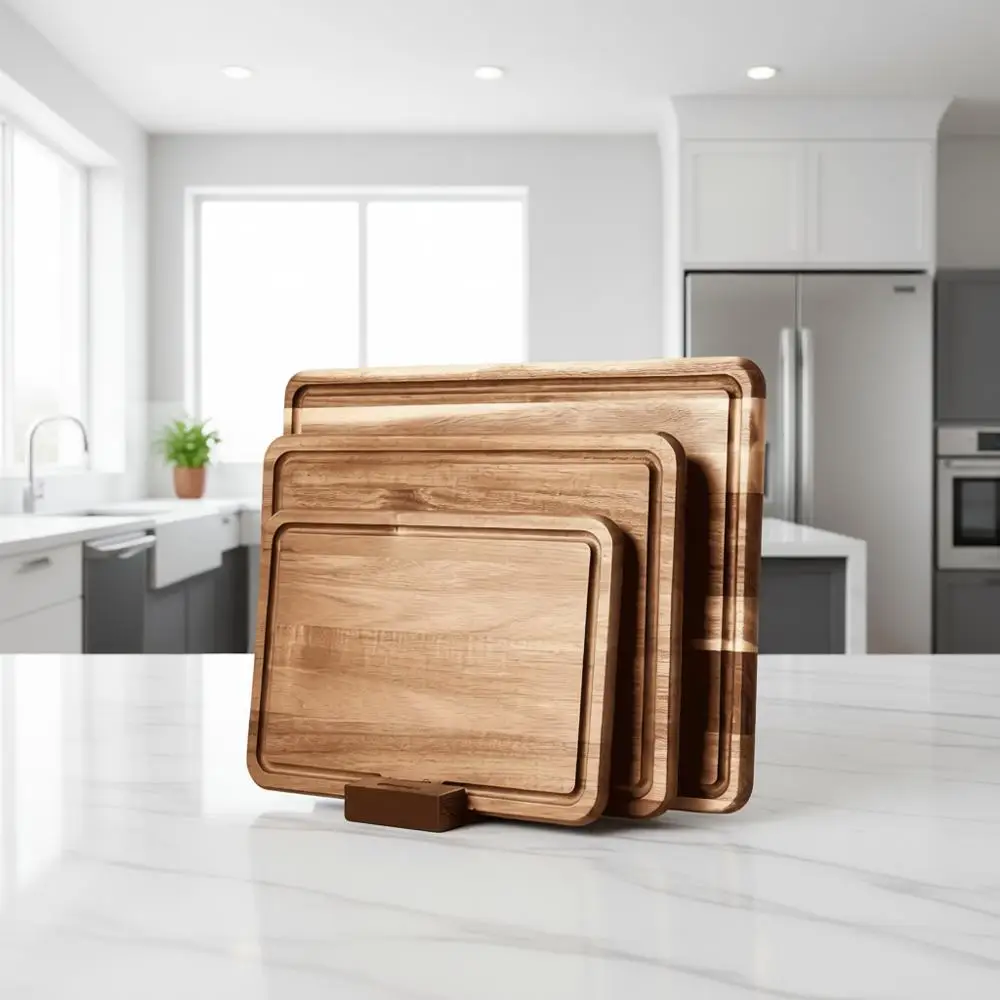 

Acacia Wood 3-Piece Cutting Board Set with Deep Juice Groove for Kitchen Use