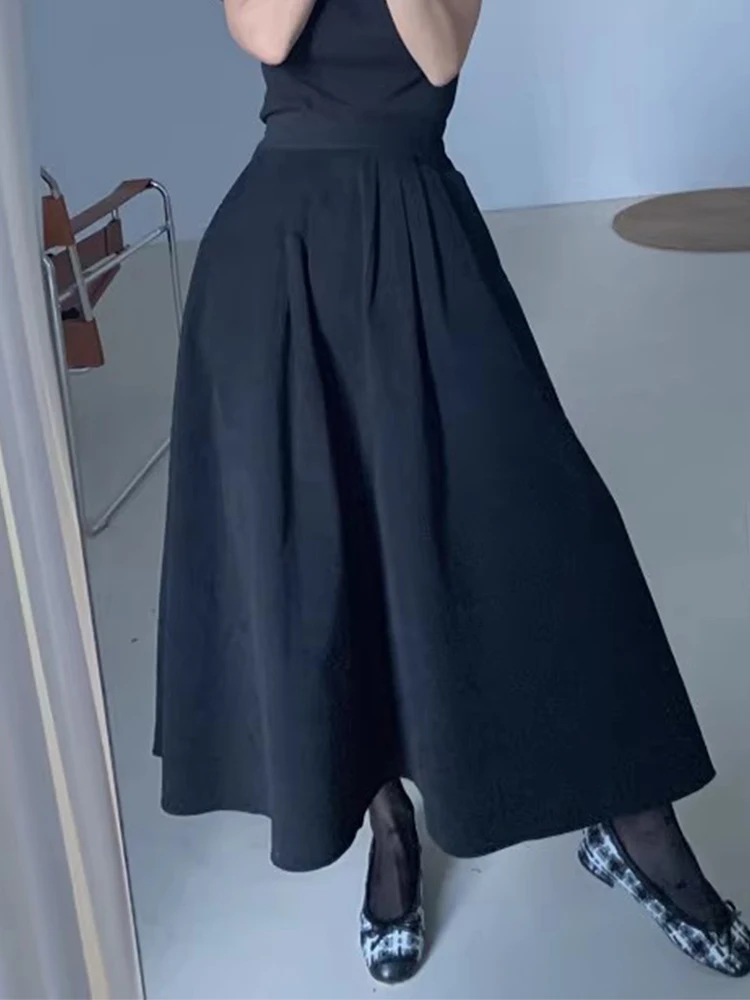 Chique A-lijn rok met hoge taille Vintage geplooid ontwerp Lange midi-rok Dames Faionable Veelzijdige afslankende f-lengte rok