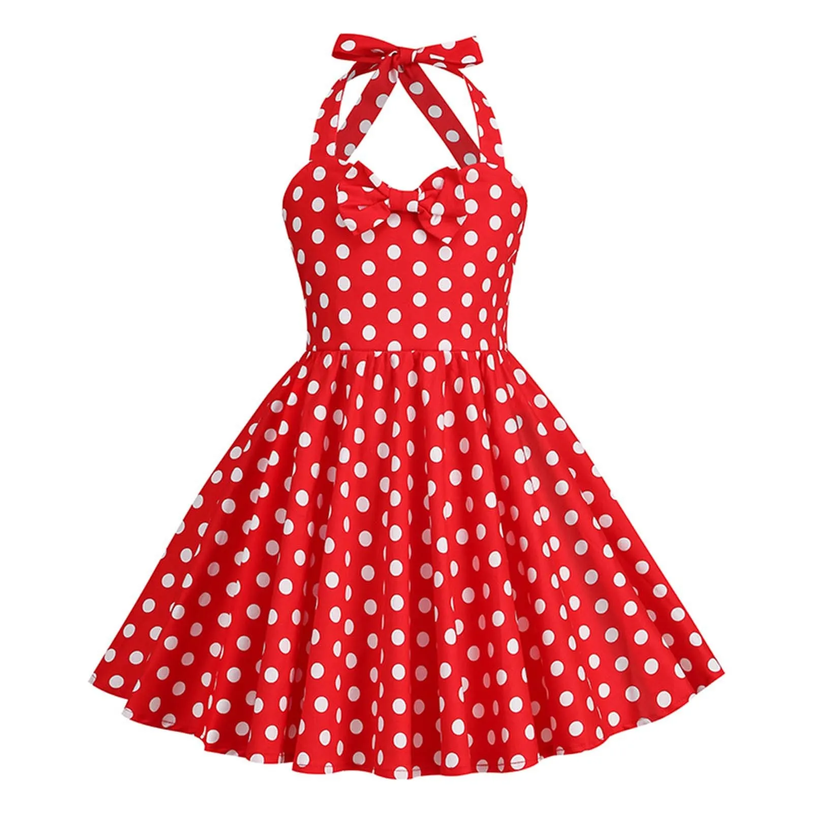 3-8Y Kids Girls\' Polka Dot Halterneck Vintage Summer Dress Sleeveless Elegant Ballet Girls Party Dress Children\'s Girls Dresses