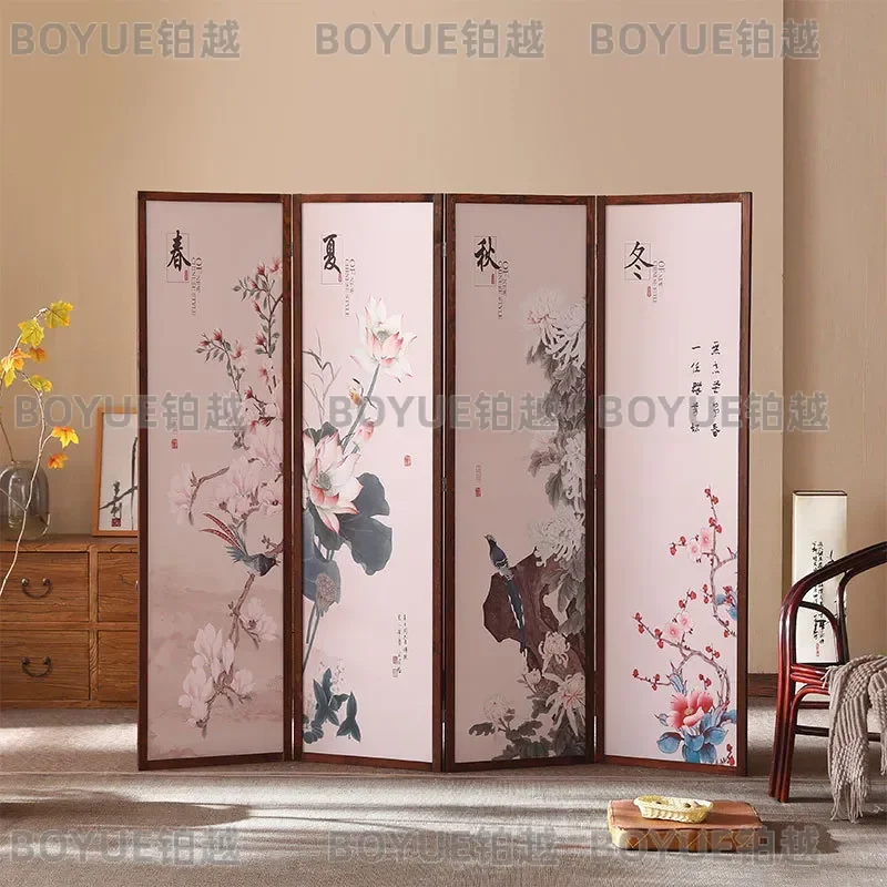 for Pine Stained Frame Screen Partition New Chinese Office Home Hotel Entrance Folding Solid Wood