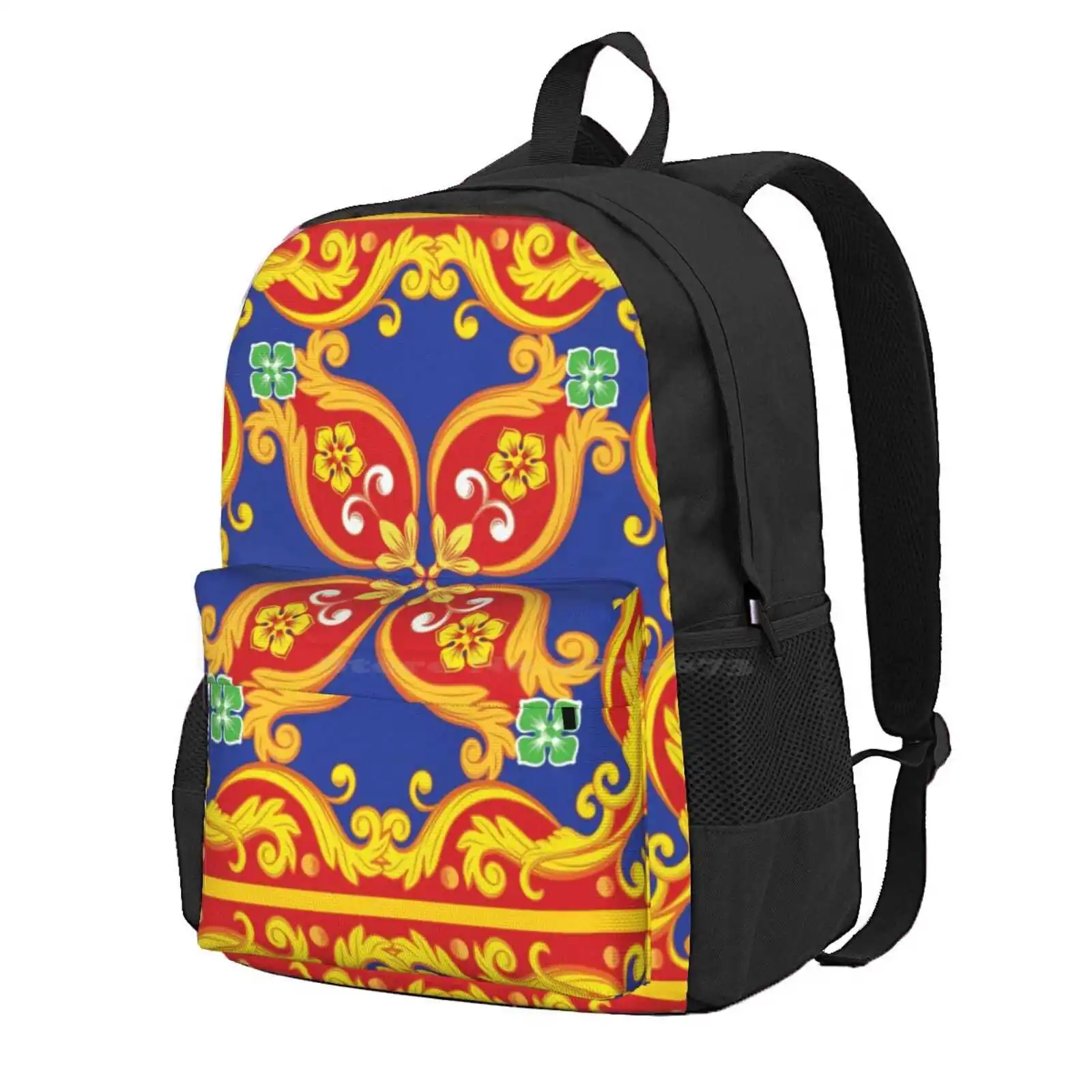 Sicilian Baroque Tile Hot Sale Schoolbag Backpack Fashion Bags Baroque Italian Mediterranean Traditional Carretto Siciliano