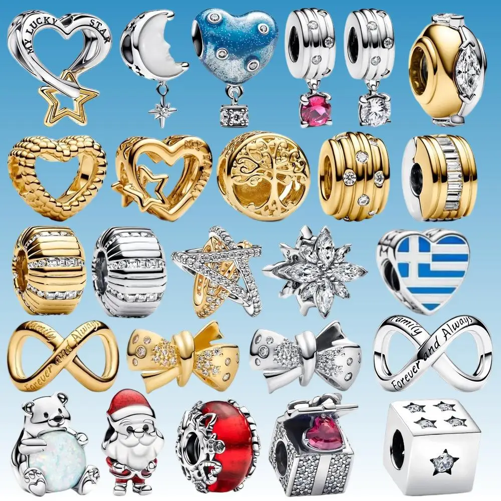 

925 Sterling Silver Christmas&Snowflakes&Golden Stars&Bow&Lucky Dice Charm Fit DIY Bracelet Jewelry Accessories