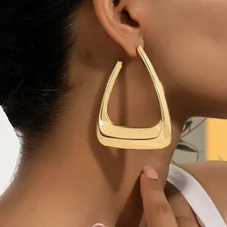 HUANZHI Gold Color Geometric Triangle Irregular Ear Studs Massive Earrings for Women Exaggerated Retro Simple Metal Jewelry Gift