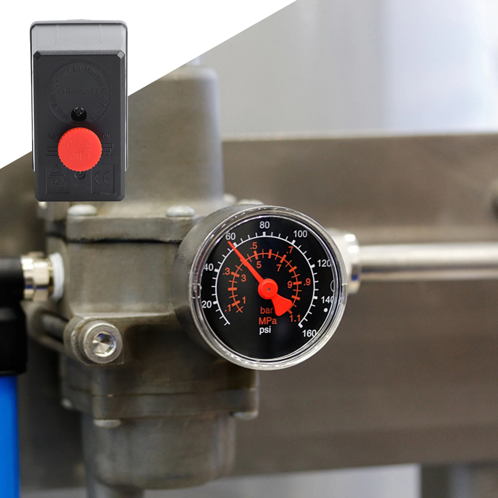 

240V Pressure Valve Switch Air Compressor Pressure Control Switch Max 175 PSI Unload Mini Air Compressor Replacement