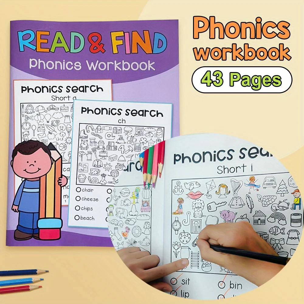 

Read and Find Phonics Workbook for Kids Reading Skills CVC Words Coloring Fun Educational English Practice Book Training Aids
