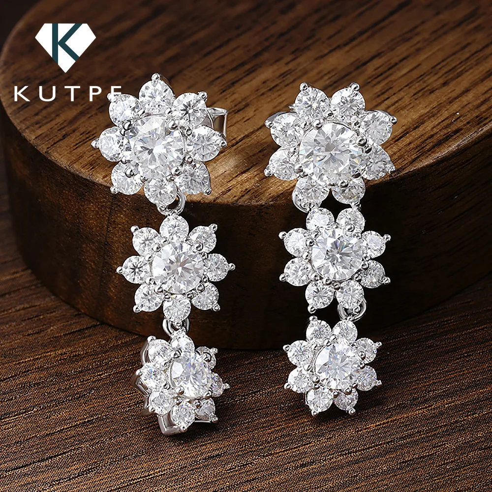 

5.8cttw Full Sunflower Moissanite Drop Earrings for Women Bridal 925 Sterling Silver Round Cut D Color Diamond Earring with Gra