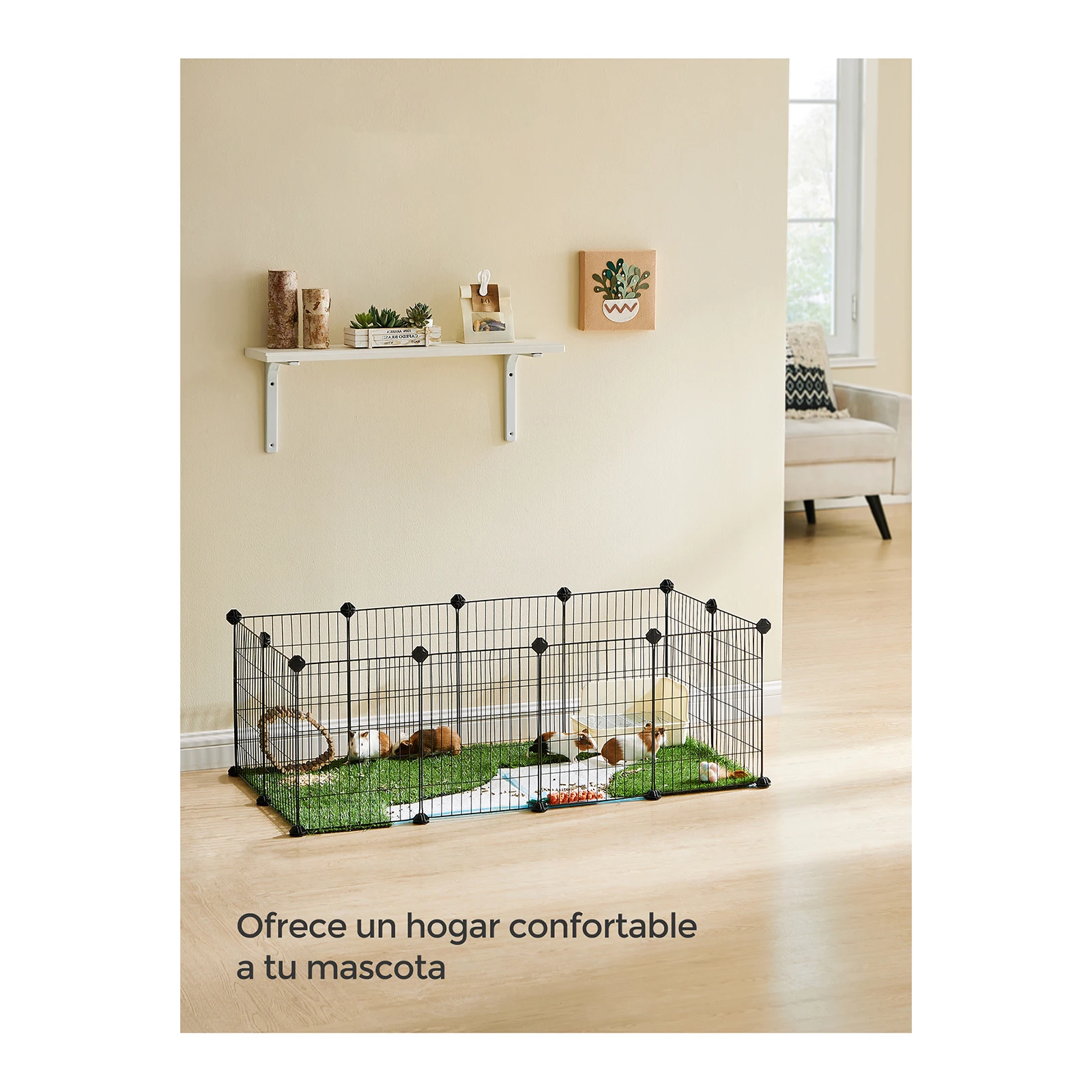 SONGMICS Indoor Guinea Pig Playpen, Rabbit Cage. Large Exercise Enclosure, DIY Metal Modular Fence for Small Animals. Black.