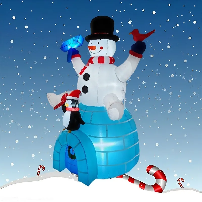 Inflatable Toy Sitting Snowman Penguin Christmas Inflatable Model Luminous Inflatable Model Christmas Atmosphere Decor Model