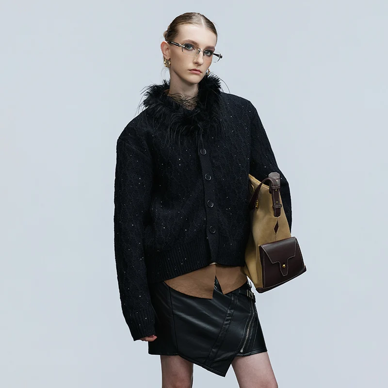 Luzhen original de alta qualidade pele cabelo emenda pescoço cor sólida malha cardigan masculino feminino mesmo estilo bonito camisola jy4804