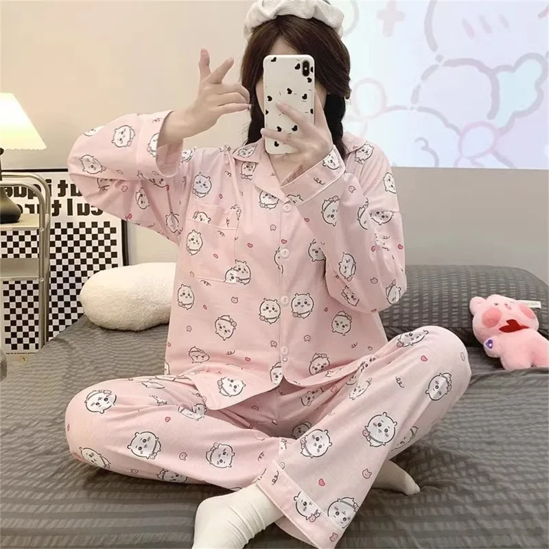 

MINISO новые милые пижамы Chiikawa Hachiware Usagi с длинными рукавами, комплект из двух предметов, кавайный студенческий общежитие, аниме, домашний комплект с героями мультфильмов
