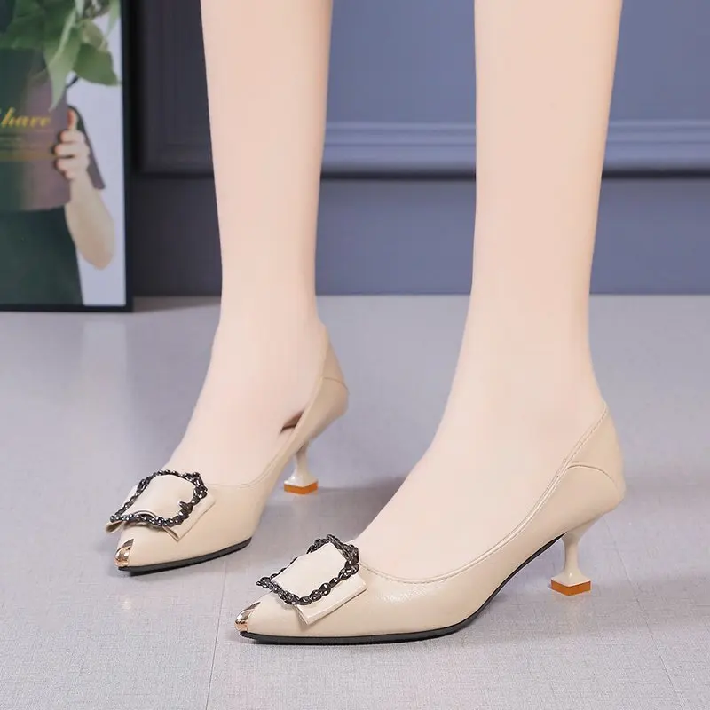 Women Shoes 5 cm 7 cm Pointed Toe Pumps Office Dress Shoes for Woman Black Beige High Heels Ladies Work Shoes Stilettos HWSH4907