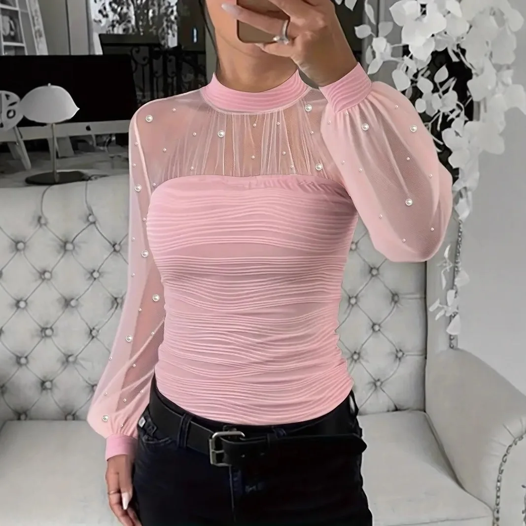 Moda pizzo in rilievo top camicette donna 2026 manica lunga elegante o-collo camicia allentata camicetta camicie casual primavera ufficio signore top