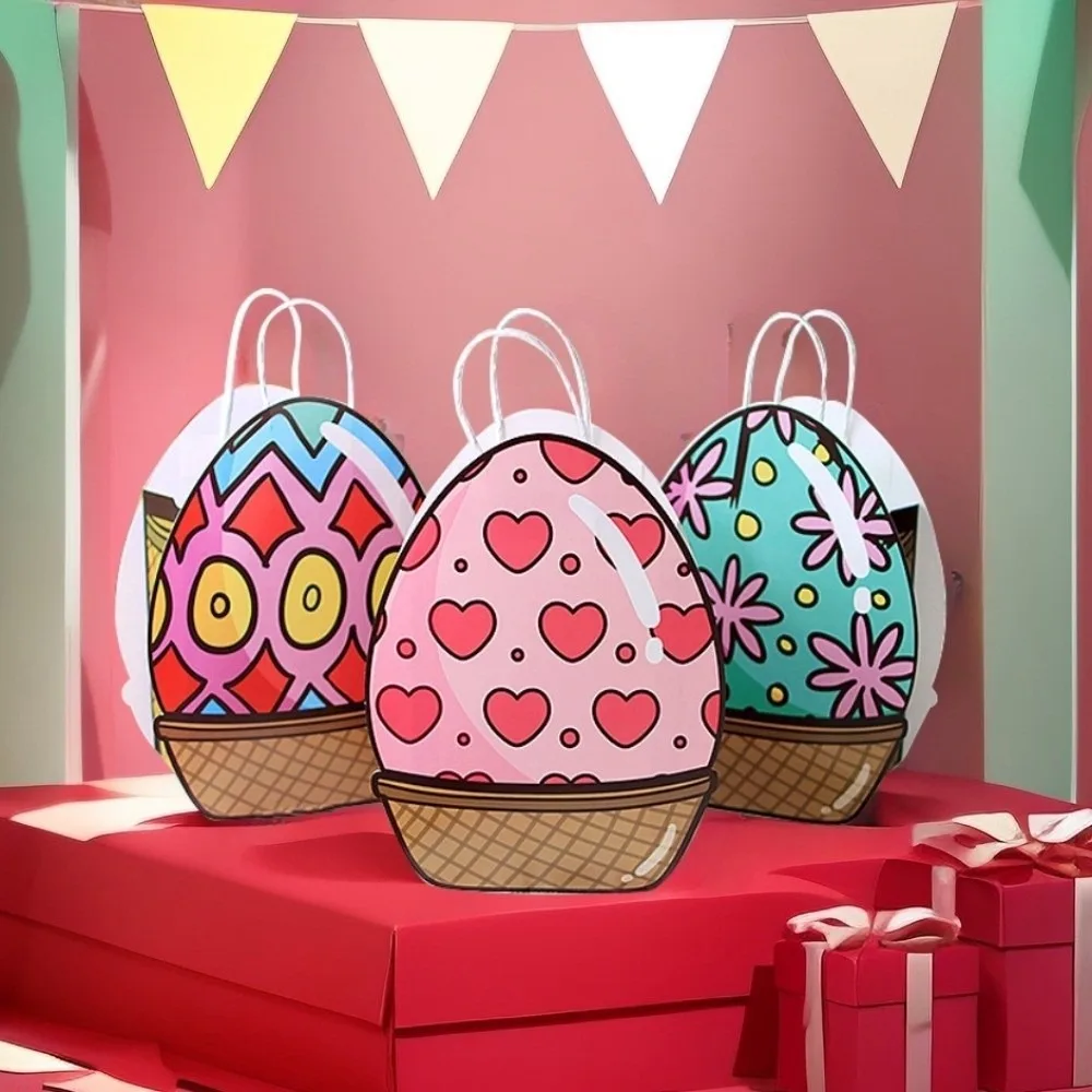 

10pcs Colorful Easter Egg Bags Heart Cute Easter Paper Gift Bags Flower with Handles Candy Snacks Present Bags Party Favors