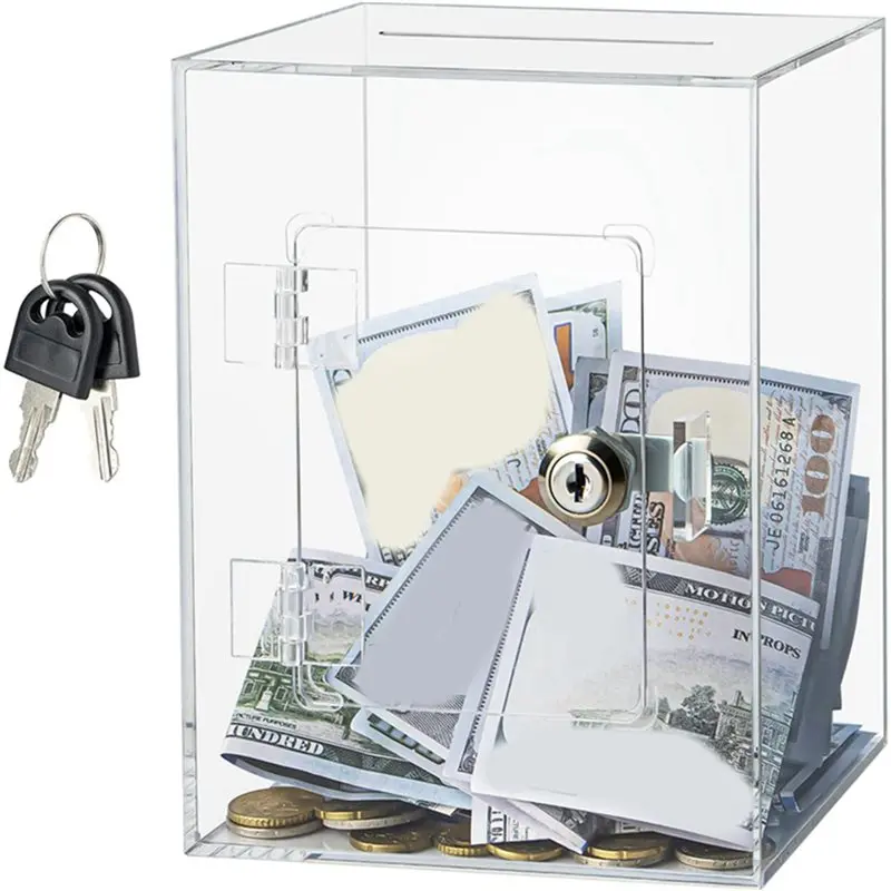 【ALLOWANCE】2X Clear Piggy Bank With Lock, Acrylic Piggy Bank With Key For Adults Kids Openable, Reusable Money Saving Box