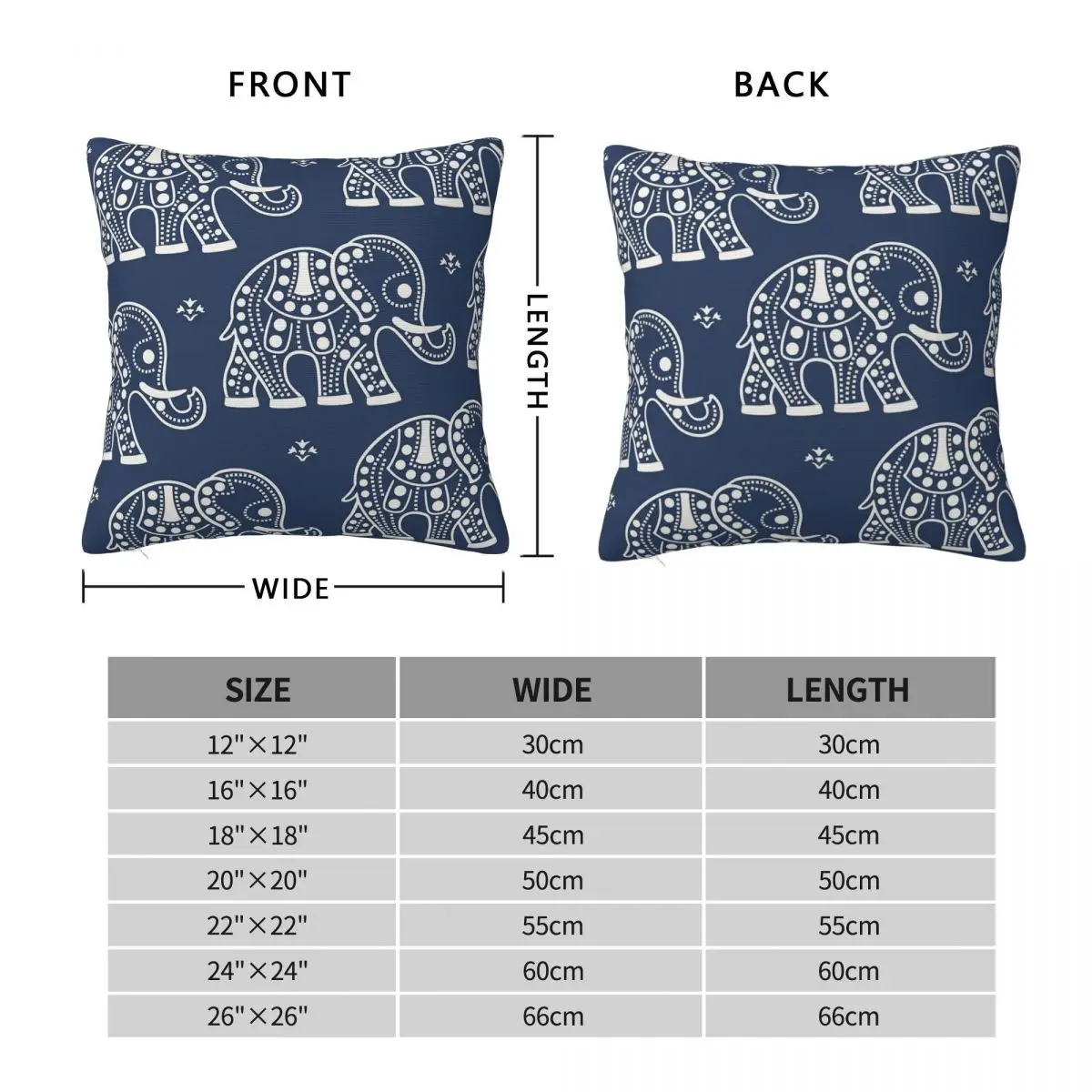 Elephant In Navy Blue White Square Pillowcase Polyester Linen Velvet Creative Zip Decorative Pillow Case Bed Cushion Cover