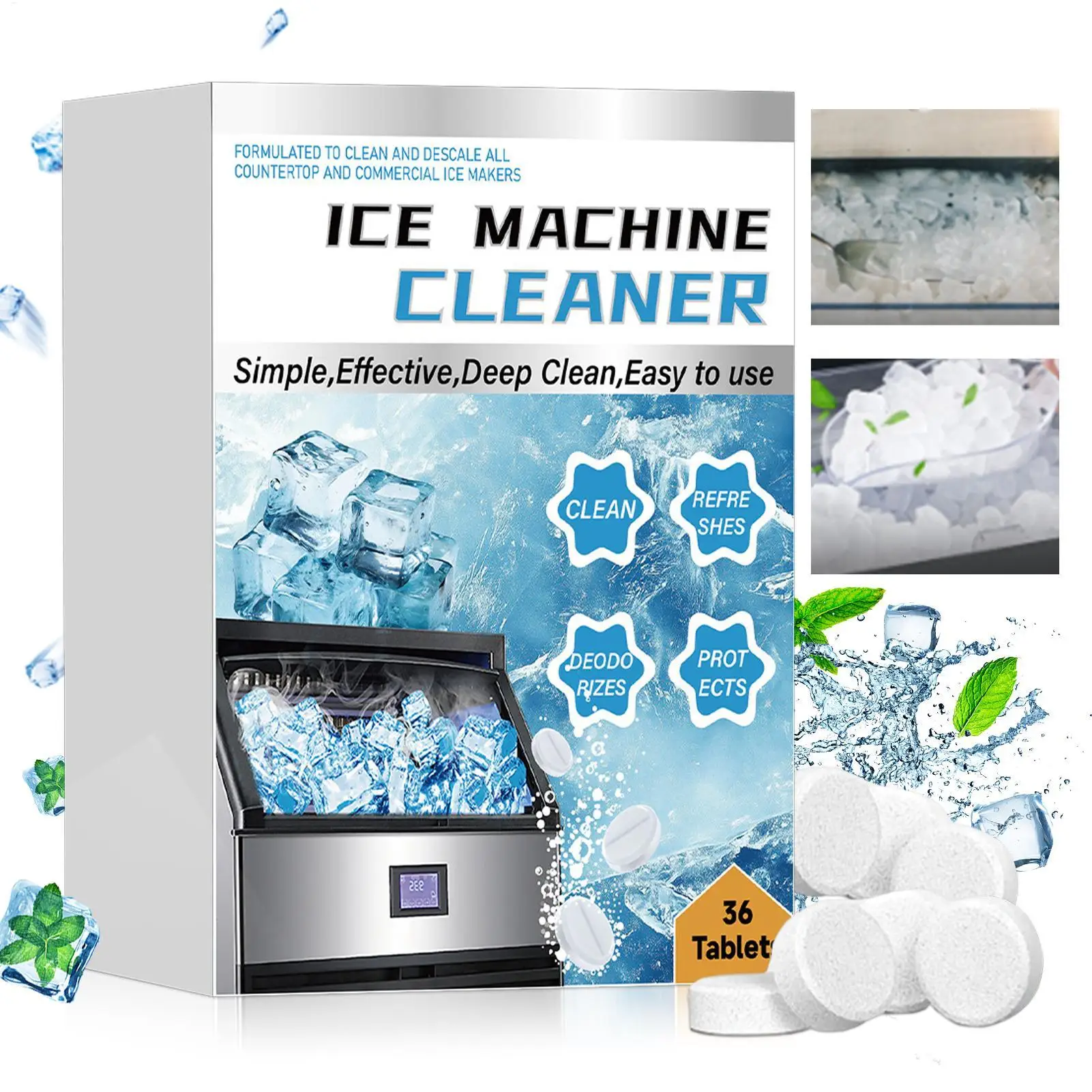 Ice Maker Cleaner 36Pcs Descaling Deodorizing Drop In Cleaning Tablets Deep Protect Solution Home Bar Kitchen Appliance Care