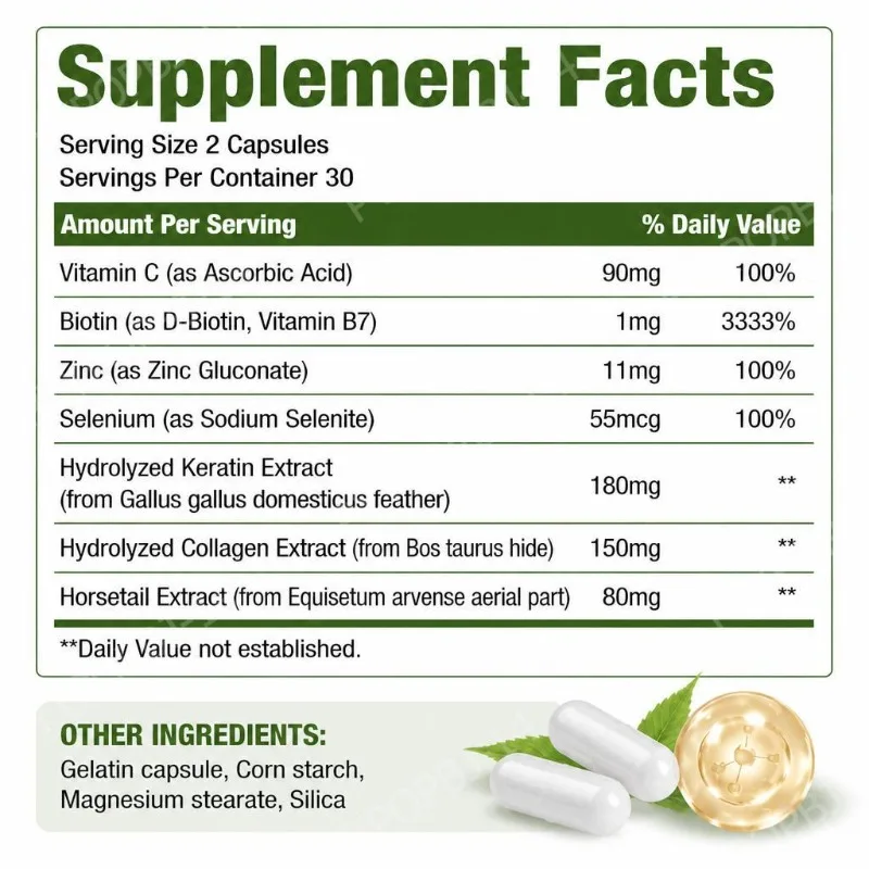 Googeer Biotin Collagen Capsules for Hair, Skin and Nail Support with Zinc, Selenium and Hydrolyzed Keratin Extract 60 Capsules