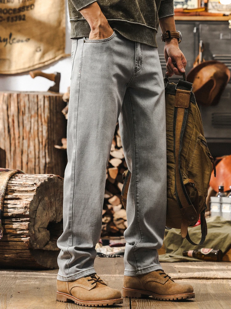 

Ретро Американские джинсы для глаз Мужские прямые брюки Осень Новый тренд Бренд Stone inding Wa Мужские повседневные брюки Хлопок Полиэстер B...