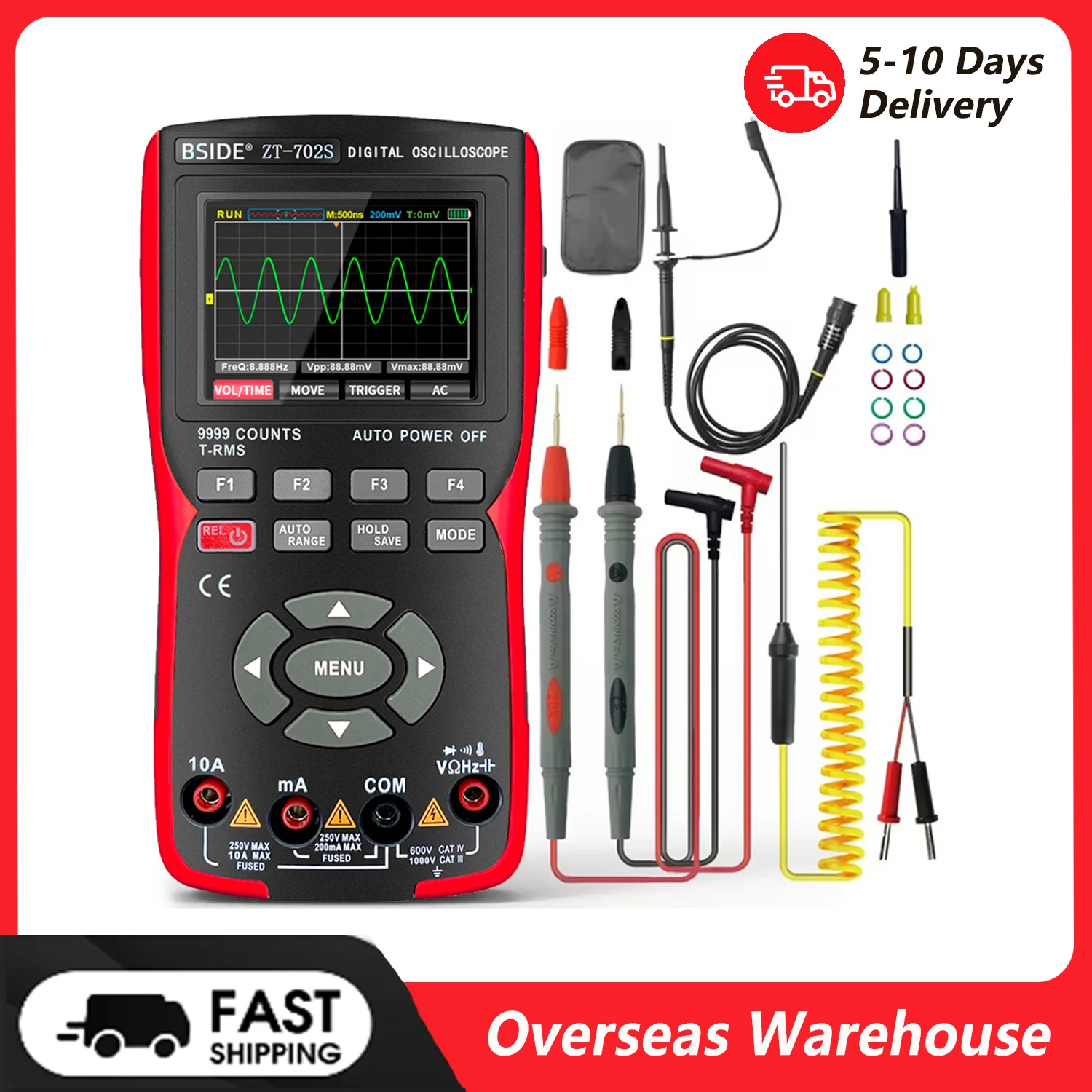 BSID E ZT-702S 2 in 1 Oscilloscope 9999 Counts Multimeter 48MSa/s Sampling Rate 10Mhz Bandwidth Single Channel Oscope Meter