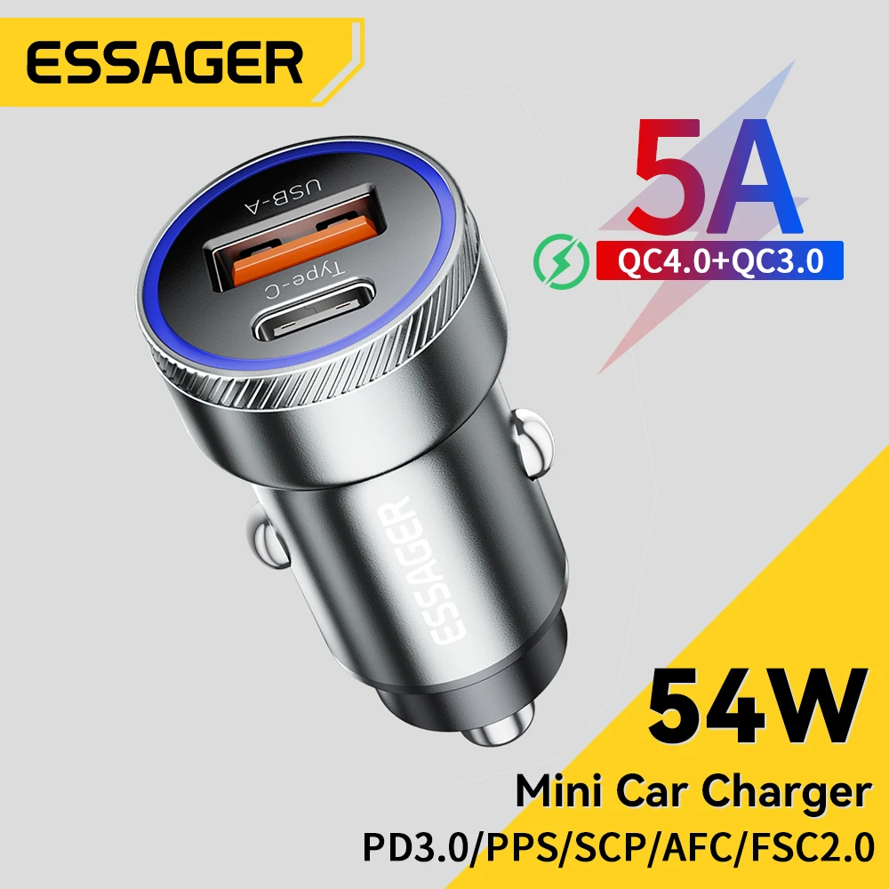 Essager 54W USB Car Charger 5A Fast Charge 3.0 QC PD 3.0 SCP AFC 30W USB Type C Quick Charging For iPhone Huawei Samsung Xiaomi