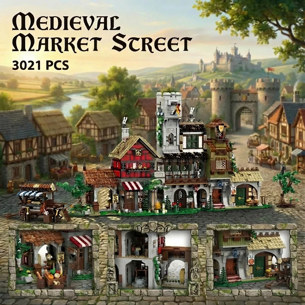 Kit de Construction Médiévale : Maquette de Ville, Blocs Modulaires, Jouet Créatif DIY, Cadeau, 3021 Pièces