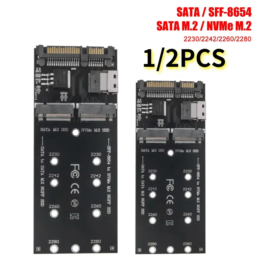 M.2 To SATA Adapter SFF-8654 To M2 NVME SSD 22Pin SATA To M2 Expansion Card 2 in 1 Combo Adapter Fit for Mainboard
