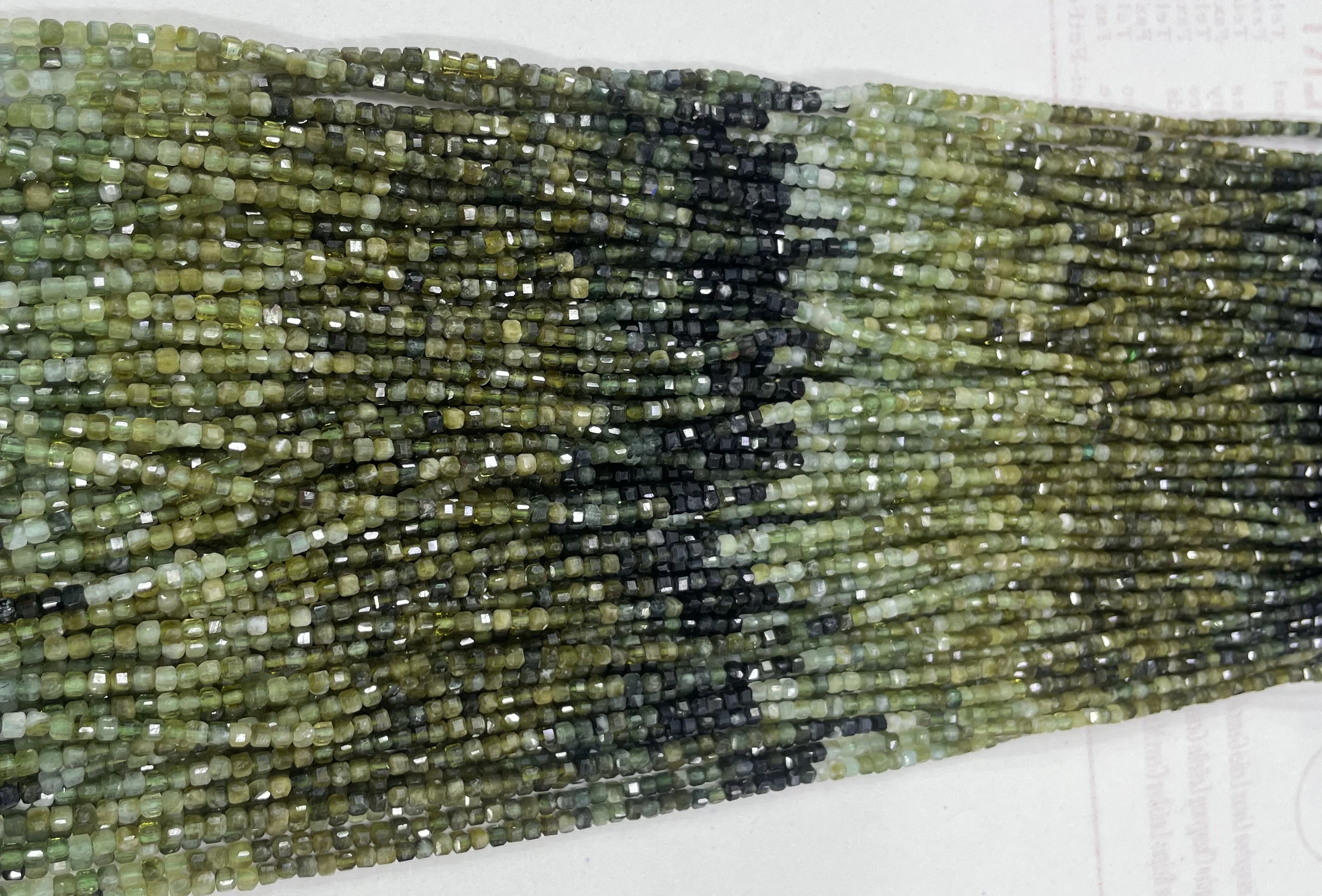 Natural Blue green tourmaline Rainbow Cut face 2.5x2.5mm 3x3mm Length Dagree 39 cm