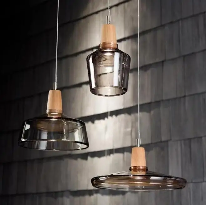 Modern Minimalist Pendant Light with Solid Wood Handle & Glass Shade, Creative Wooden Hanging Lamp for Milk Tea Shop, Bar, Cafe