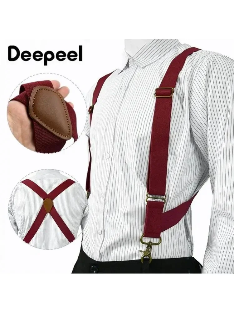 1 Stück Deepeel 3,5 cm breiter Hosenträger für Erwachsene Männer, 2 Clips, verstellbare Gurte, elastische Hosenträger, Kostüm-Hosenträger, Gurt für Hosen
