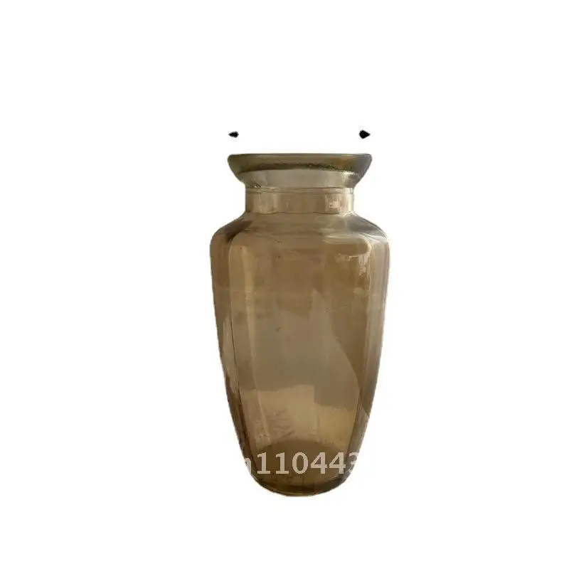 

European Style Vintage Amber Transparent Glass Vase Simple Hydroponic Flower Arrangement Home Decoration Handmade Ins Style