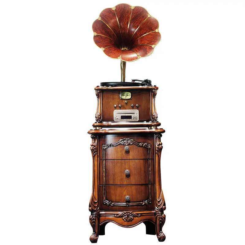 Gramophone retro European home stereo old-fashioned speakers American living room antique vinyl record player