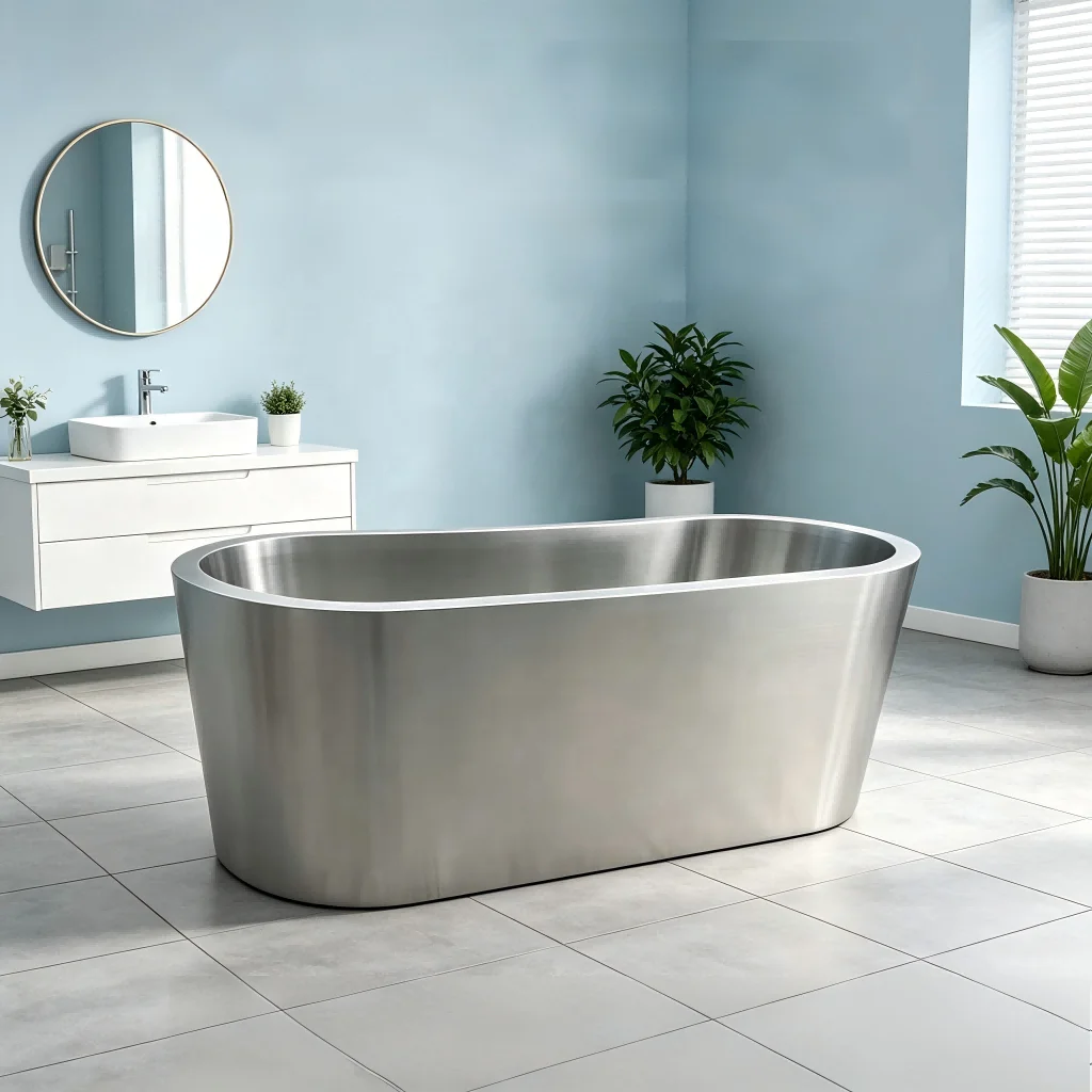 Manufacturers 304 Stainless Steel Double-layer Oval Bathtub Model 8 Modern Design Integrated Floor Drain Adult Use For Hotel