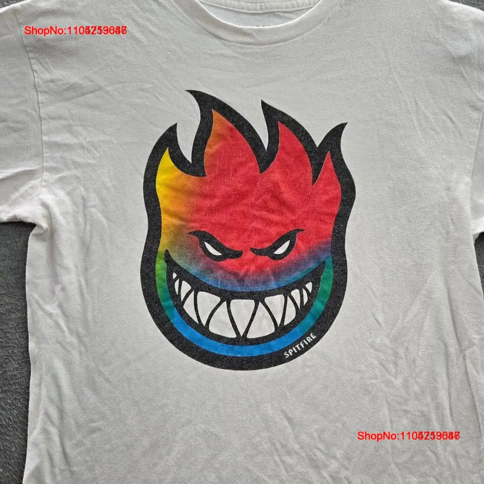 

Spitfire Men T Shirt M White Jersey Flame Head Cotton Logo vintage Washed Slightly designer clothes Stretched Comfortable