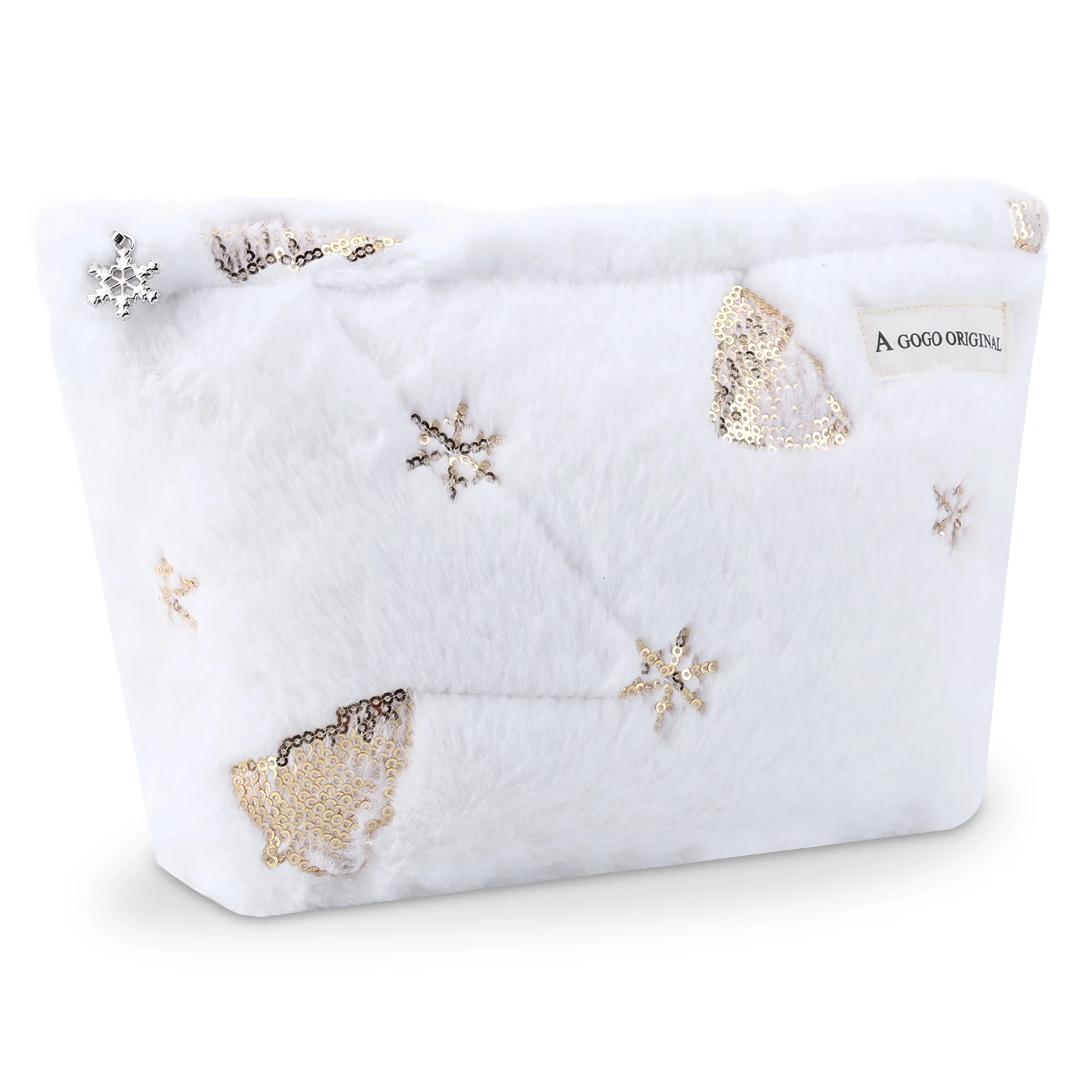 Women's Plush Cute Cosmetic Pouch Snowflake/Christmas Tree Mini Storage Bag Christmas Fashion Organizer Fluffy Zipper Makeup Bag