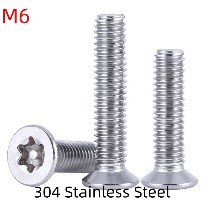 Tête fraisée plate Torx en acier inoxydable M6 304, avec goupille de colonne, boulons de sécurité inviolables