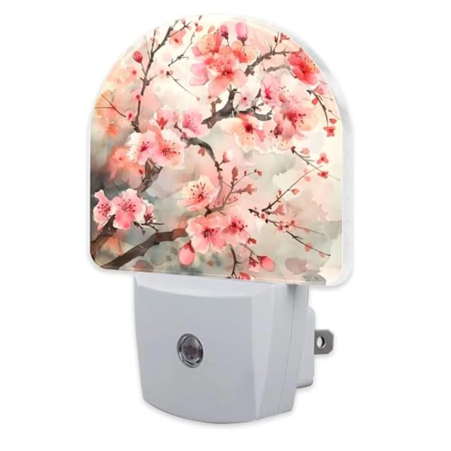 

Cherry Blossom Tree Night Light Plug into Wall, Pink Watercolor Cherry Blossom Flowers Dusk to Dawn Night Light Plug in, 0.5w E
