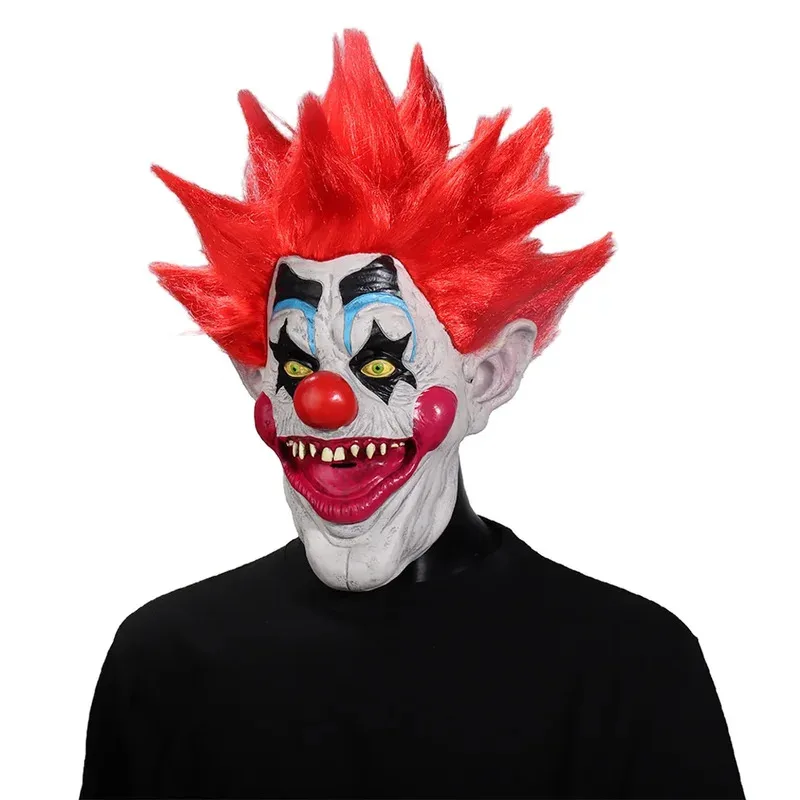 Klowns para hombre del espacio exterior, máscara de payaso demonio delgada, máscara de Cosplay Killer Joker, casco de látex de cara completa, peluca, accesorios de Halloween