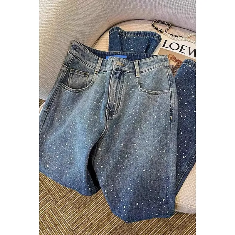 Moda cintura alta perna reta jeans feminino primavera 2025 novo sle americano high street calças de perna larga casual wear