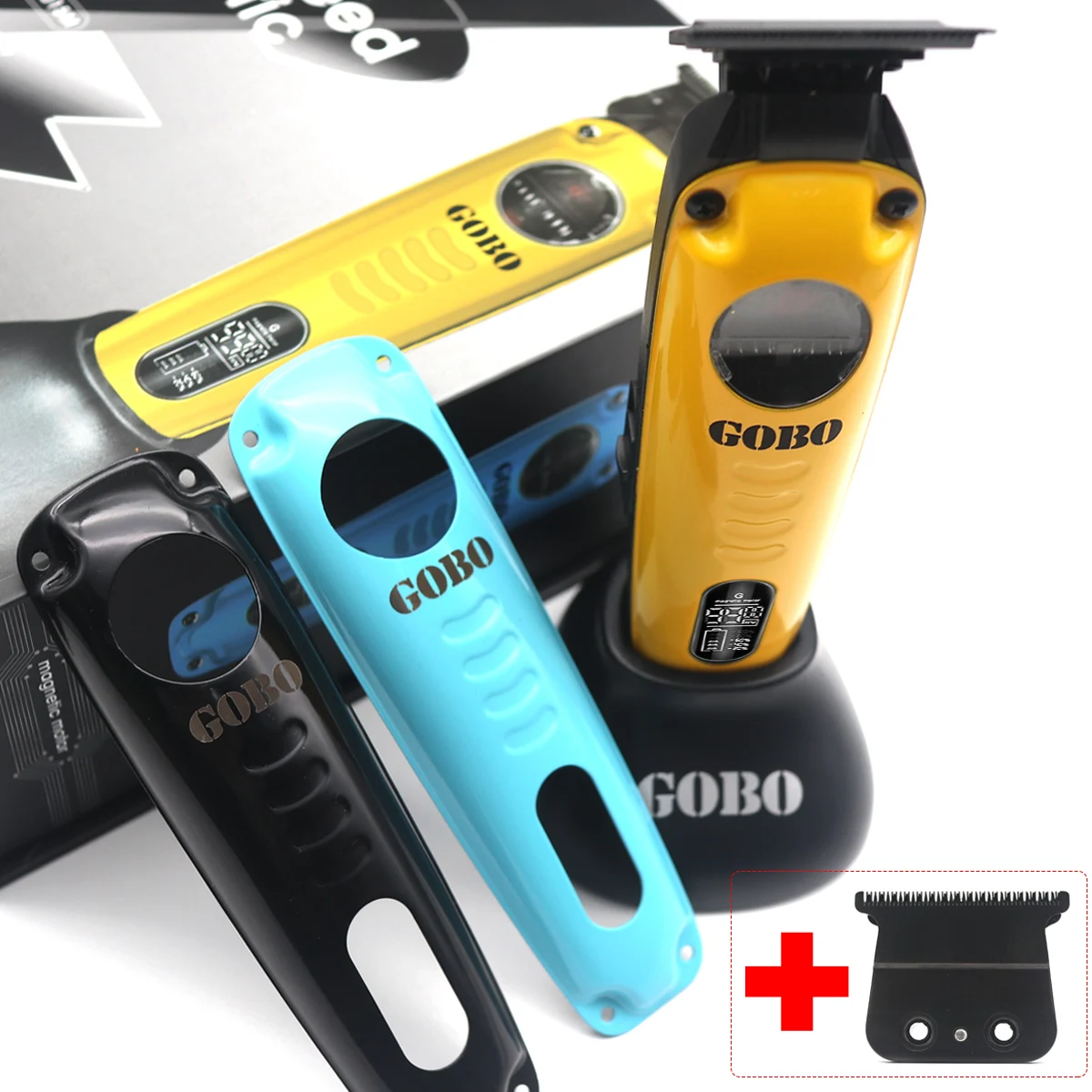 GOBO-recortadora de barba con Motor magnético LCD para hombres, máquina cortadora de pelo con cargador Base, cero huecos, máquina de acabado de