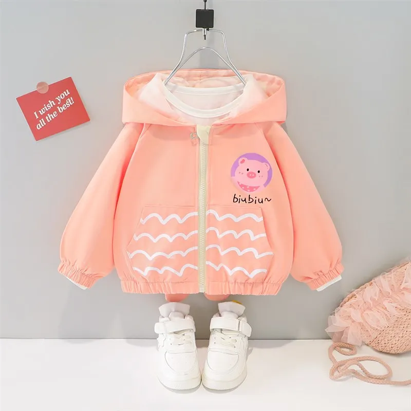 

Детское пальто с героями мультфильмов, осенняя одежда для мальчиков и девочек, детская ветровка, корейская куртка со съемной шапкой, хлопковый материал